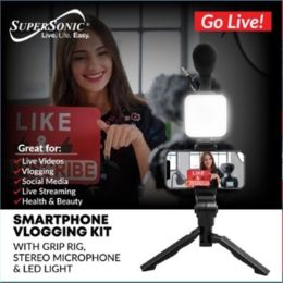 Supersonic Smartphone Vlogging Kit With Grip Rig, Stereo Microphone &amp; Led Light